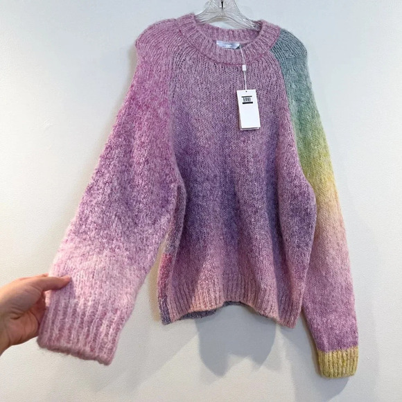 BOSS Farolina Alpaca Wool Blend Rainbow Pink Crew Neck Designer Knit Sweater M - Picture 3 of 10